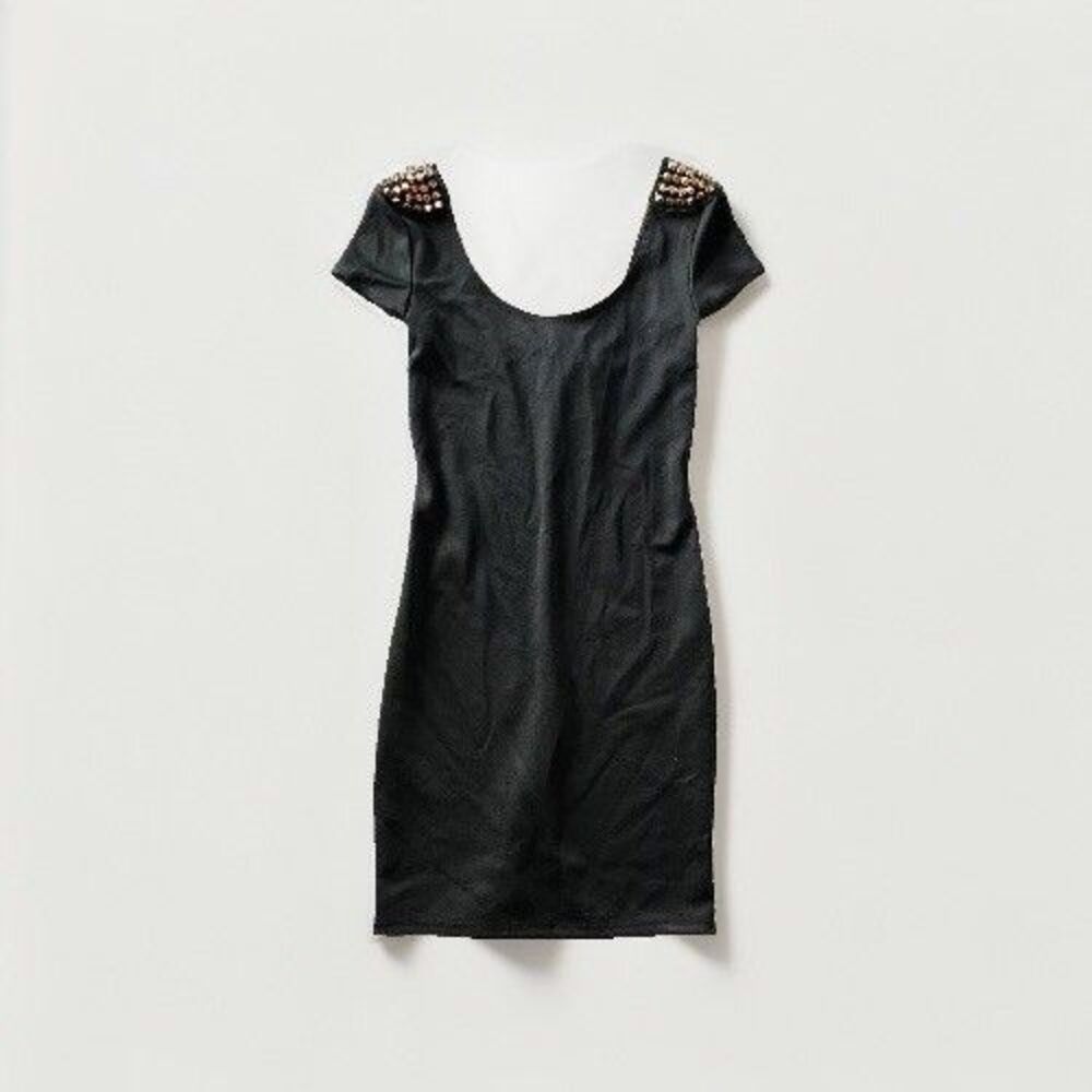 Wet Seal Vintage Y2K Deadstock Black Bodycon Mini Dress Studded Shoulder Size S
